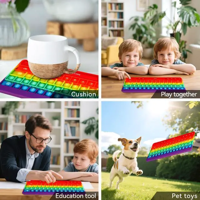 Alt view image 7 of 7 - Rainbow Push Bubble Fidget Toys, Keyboard Shape Squeeze Sensory Toys, Anxiety & Stress Reliever Autism Toy for Kids Adults School Classroom Gift Party Favors