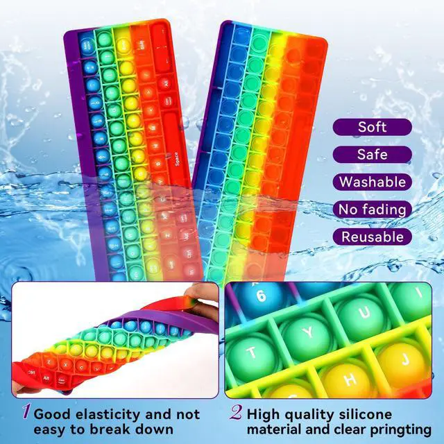 Alt view image 5 of 7 - Rainbow Push Bubble Fidget Toys, Keyboard Shape Squeeze Sensory Toys, Anxiety & Stress Reliever Autism Toy for Kids Adults School Classroom Gift Party Favors