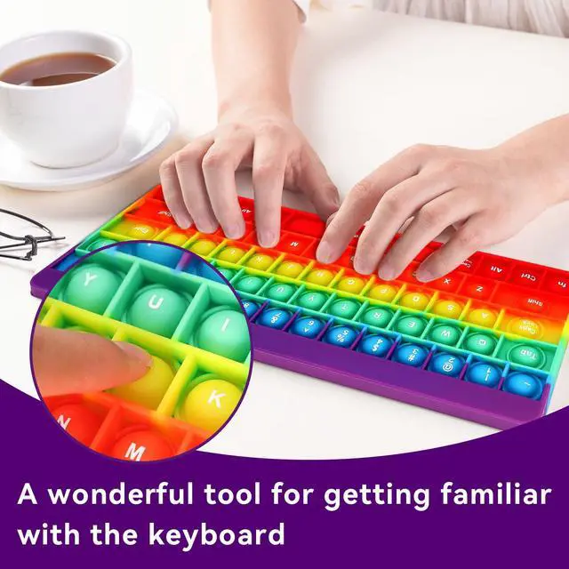 Alt view image 6 of 7 - Rainbow Push Bubble Fidget Toys, Keyboard Shape Squeeze Sensory Toys, Anxiety & Stress Reliever Autism Toy for Kids Adults School Classroom Gift Party Favors