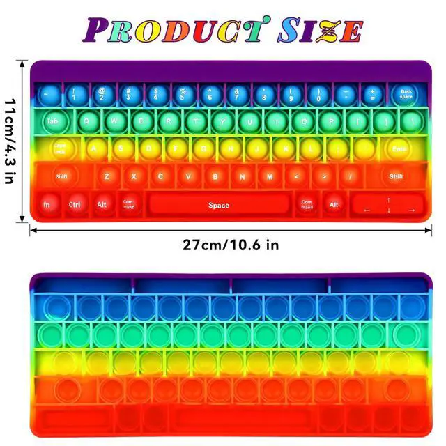Alt view image 2 of 7 - Rainbow Push Bubble Fidget Toys, Keyboard Shape Squeeze Sensory Toys, Anxiety & Stress Reliever Autism Toy for Kids Adults School Classroom Gift Party Favors