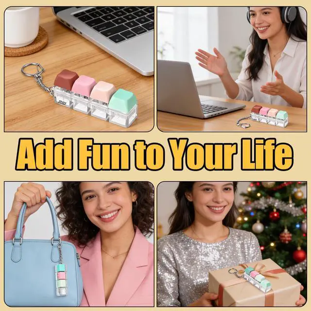 Alt view image 5 of 6 - 2Pcs Keyboard Fidget Toy, Keyboard Fidget Keychain 4-in-1 Keyboards Decompression Button Finger Clicker Toys, Sensory Fun Toys Button Stress Relief Fidgets Gifts to Relieve Stress for Adults