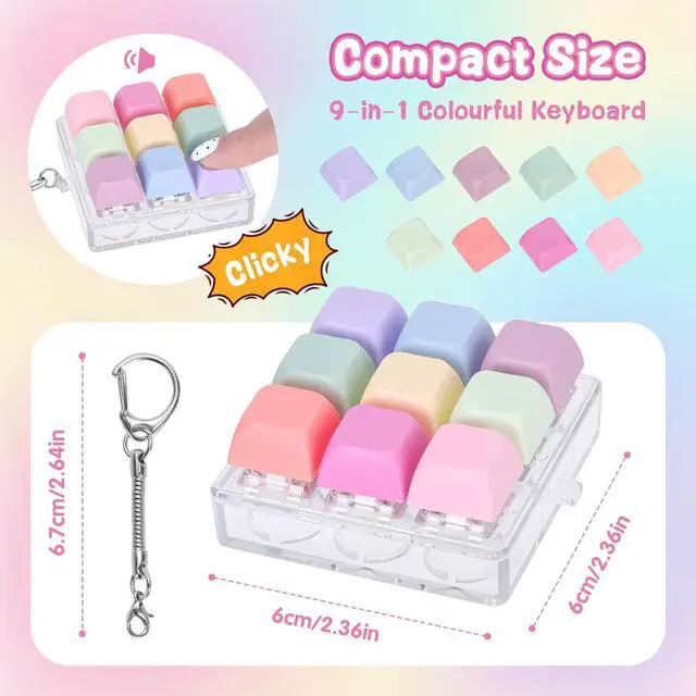 Alt view image 2 of 6 - Keyboard Fidget Toys for Adults, 9-in-1 Clicker Fidget Keychain