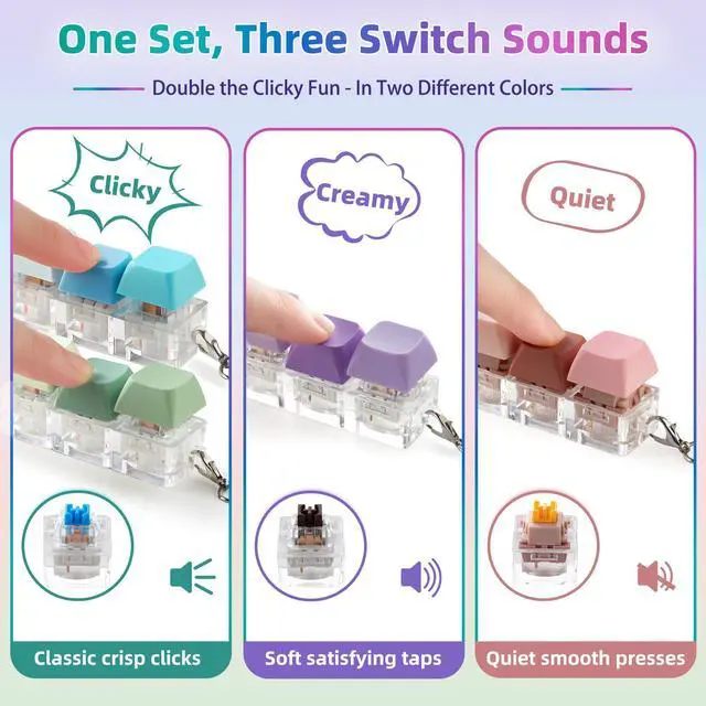 Alt view image 2 of 6 - Keyboard Fidget Toy Keychain, 4 Pack, 2 Clicky, 1 Creamy, 1 Silent