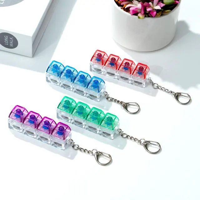Alt view image 2 of 7 - 4 Pcs Keyboard Fidget Toy, Keyboard Fidget with LED Light Keyboard Keychain, Light up Fidget Clicker for Stress Relief ADHD Anxiety Gifts for Adults (Multicolor)