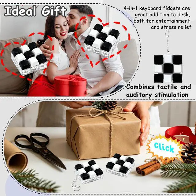 Alt view image 6 of 7 - LED Light Keyboard Fidget Toy for Adults Kids, Glow Keyboard Fidget Keychain 9 in 1 Stress Relief Keyboard Decompression Button Finger Clicker Toys, Button Fidget Gifts to Relief Stress(Black White)