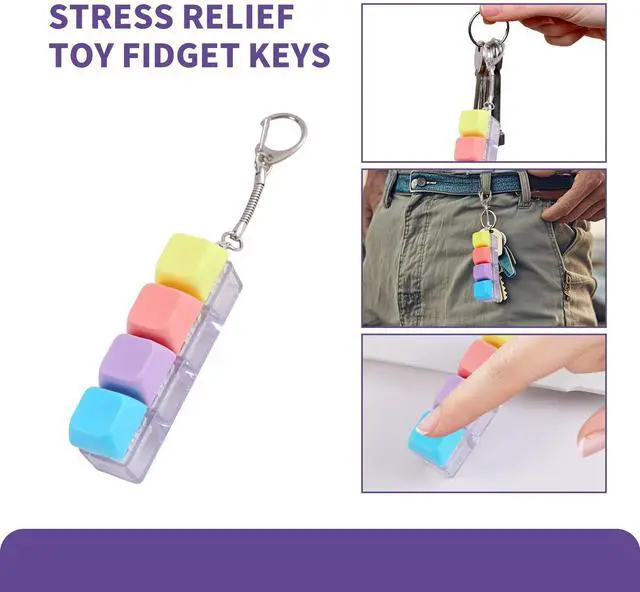 Alt view image 3 of 7 - Keyboard Fidget Toy, Fidget Keyboard Clicker,Keyboard Keychain of 4 Colors Decompression Keycap Button Stress Relief Gifts for Adult