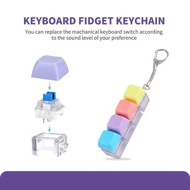 Alt view image 4 of 7 - Keyboard Fidget Toy, Fidget Keyboard Clicker,Keyboard Keychain of 4 Colors Decompression Keycap Button Stress Relief Gifts for Adult