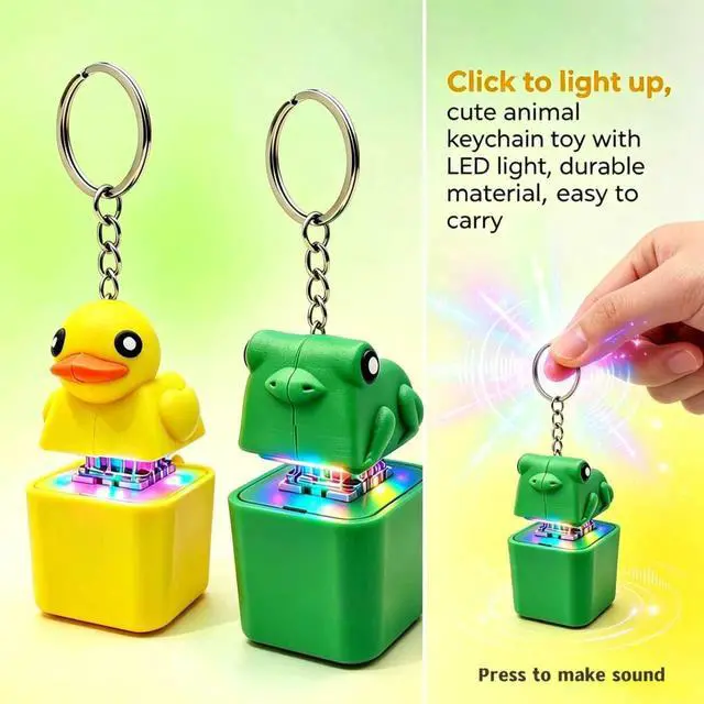 Alt view image 3 of 7 - Frog Croaking Fidget Toy,Quacking Duck Stress Reliever Keychain with Colorful Lights,Rechargeable Keyboard Clicker,Stress Reliever for Anxiety and Sensory Fun(2PCS)