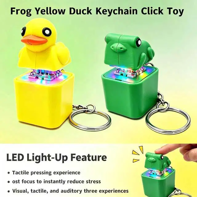 Alt view image 5 of 7 - Frog Croaking Fidget Toy,Quacking Duck Stress Reliever Keychain with Colorful Lights,Rechargeable Keyboard Clicker,Stress Reliever for Anxiety and Sensory Fun(2PCS)
