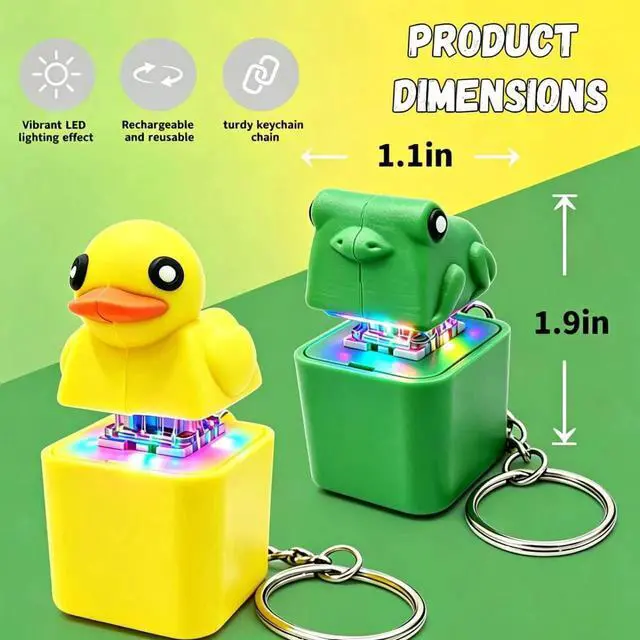 Alt view image 2 of 7 - Frog Croaking Fidget Toy,Quacking Duck Stress Reliever Keychain with Colorful Lights,Rechargeable Keyboard Clicker,Stress Reliever for Anxiety and Sensory Fun(2PCS)