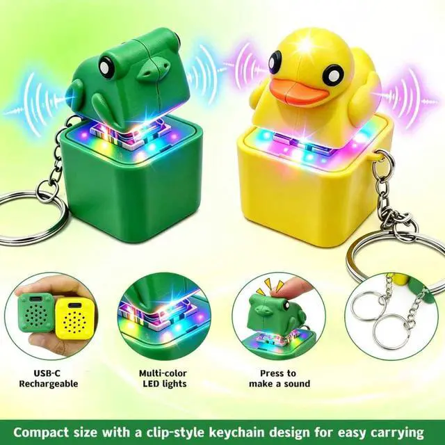 Alt view image 4 of 7 - Frog Croaking Fidget Toy,Quacking Duck Stress Reliever Keychain with Colorful Lights,Rechargeable Keyboard Clicker,Stress Reliever for Anxiety and Sensory Fun(2PCS)