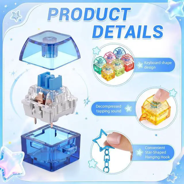 Alt view image 2 of 7 - Clicky Keyboard Fidget Single Styles Clicker Fidget Keychain Portable Decompression Button Keyboard Stress Relief Gift for Party Favors Adult Office Cowoker (1 Keycap,Colorful)