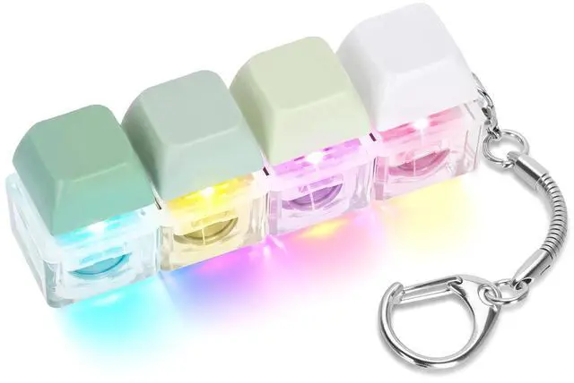Main image of Keyboard Fidget Toy, 4-in-1 Mechanical Clicker Keychain with LED