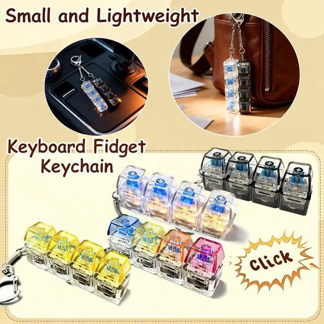Alt view image 2 of 6 - Keyboard Fidget Toys, LED Light Up Clicky Mechanical Keychain Stress Relief