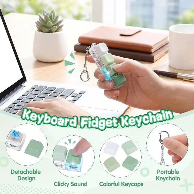 Alt view image 3 of 6 - Keyboard Fidget Toy, 4-in-1 Mechanical Clicker Keychain with LED