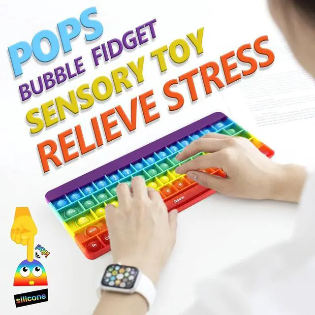 Alt view image 2 of 7 - Push Pops Bubble Fidget Sensory Toys Rainbow Popping Silicone Game Toy Anxiety & Stress Reliever Autism Toy for Kids and Adults Anxiety ADHD ADD Autism (Keyboard)