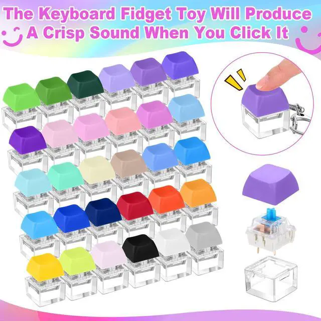 Alt view image 3 of 6 - Keyboard Fidget Toy Fidget Clicker Keyboard Keychain Decompression Relief Toys Button Stress Relief Gifts for Adults Kids Pass the Time (Vibrant Color,60 Pcs)
