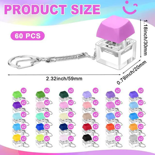 Alt view image 2 of 6 - Keyboard Fidget Toy Fidget Clicker Keyboard Keychain Decompression Relief Toys Button Stress Relief Gifts for Adults Kids Pass the Time (Vibrant Color,60 Pcs)