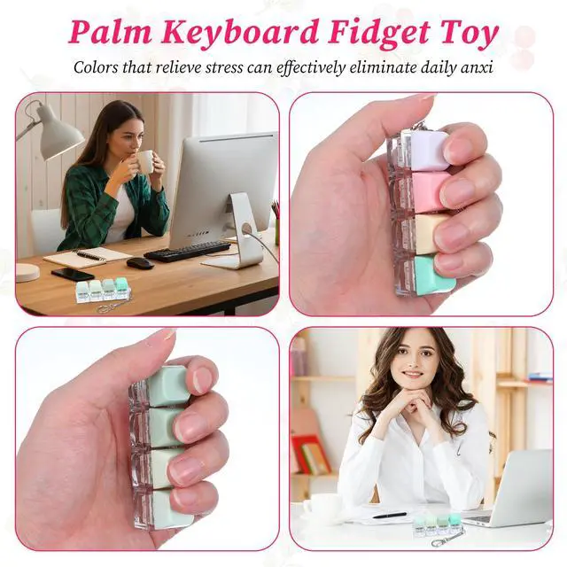 Alt view image 3 of 7 - 4 Pcs Keyboard Fidget Toy Fidget Keyboard Keychain 4-in-1 Keyboards Decompression Fidgets Clicker Keyboards Linear and Separate Keychain Button Finger Clicker Toys for Adults Men Women