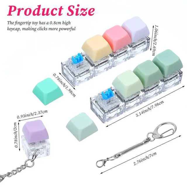 Alt view image 2 of 7 - 4 Pcs Keyboard Fidget Toy Fidget Keyboard Keychain 4-in-1 Keyboards Decompression Fidgets Clicker Keyboards Linear and Separate Keychain Button Finger Clicker Toys for Adults Men Women