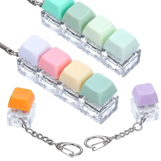Alt view image 7 of 7 - 4 Pcs Keyboard Fidget Toy Fidget Keyboard Keychain 4-in-1 Keyboards Decompression Fidgets Clicker Keyboards Linear and Separate Keychain Button Finger Clicker Toys for Adults Men Women