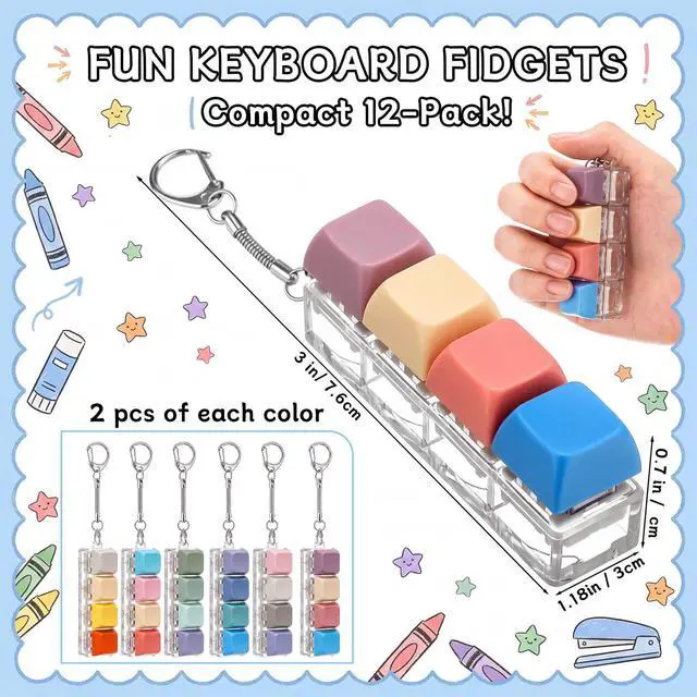 Alt view image 2 of 7 - Keyboard Fidget Toys, Stress Relief Fidget Clicker Keychain 4-in-1 Keyboard Decompression Button Clicker Toys Goodies Bag Stuffers for Adult to Relieve Stress Party Favors Birthday Gifts