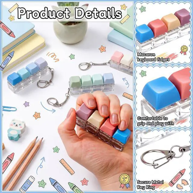 Alt view image 3 of 7 - Keyboard Fidget Toys, Stress Relief Fidget Clicker Keychain 4-in-1 Keyboard Decompression Button Clicker Toys Goodies Bag Stuffers for Adult to Relieve Stress Party Favors Birthday Gifts