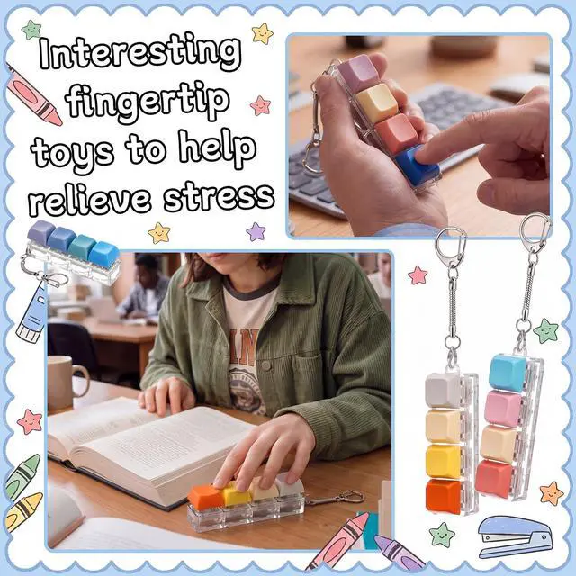 Alt view image 6 of 7 - Keyboard Fidget Toys, Stress Relief Fidget Clicker Keychain 4-in-1 Keyboard Decompression Button Clicker Toys Goodies Bag Stuffers for Adult to Relieve Stress Party Favors Birthday Gifts