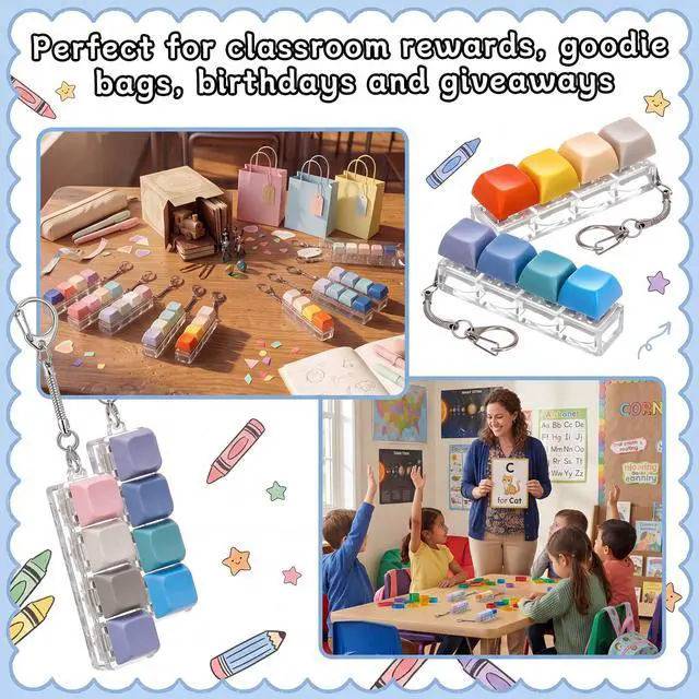 Alt view image 5 of 7 - Keyboard Fidget Toys, Stress Relief Fidget Clicker Keychain 4-in-1 Keyboard Decompression Button Clicker Toys Goodies Bag Stuffers for Adult to Relieve Stress Party Favors Birthday Gifts