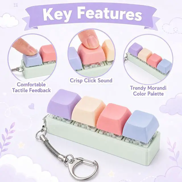 Alt view image 3 of 7 - Keyboard Fidget Toy 4 in 1 Stress Relief Clicker Toy