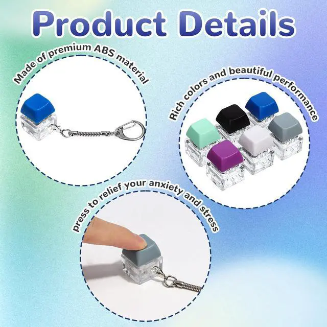 Alt view image 5 of 7 - 6 PCS Keyboard Fidget Toy, Keyboard Clicker Keychain, Push Bubble Sensory Fidget Toys for Kids Adults to Relief Pass Time (Grey, Blue, Purple, Light Green, White, Black)