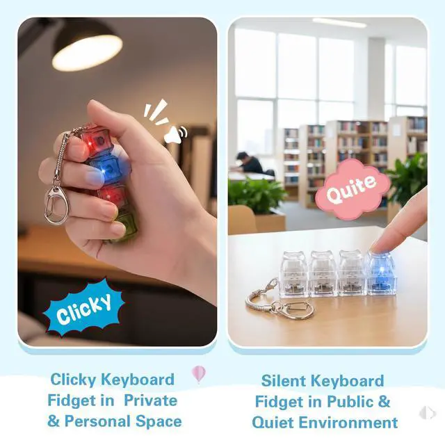 Alt view image 4 of 6 - Cat Keyboard Fidget Toy, Silent & Clicky Keychain with LED Lights