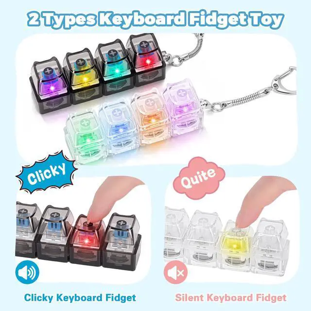 Alt view image 3 of 6 - Cat Keyboard Fidget Toy, Silent & Clicky Keychain with LED Lights