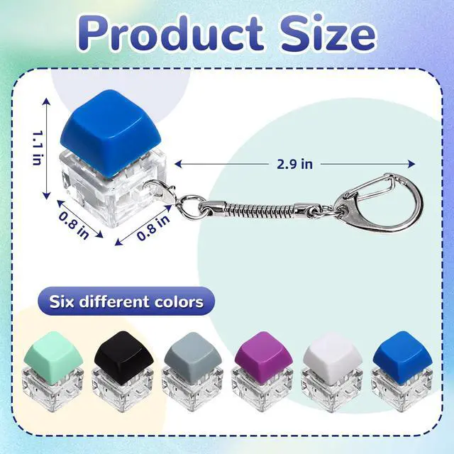 Alt view image 2 of 7 - 6 PCS Keyboard Fidget Toy, Keyboard Clicker Keychain, Push Bubble Sensory Fidget Toys for Kids Adults to Relief Pass Time (Grey, Blue, Purple, Light Green, White, Black)
