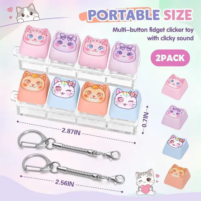 Alt view image 2 of 6 - 4 in 1 Cat Shaped Keyboard Clicker Keychain with Clicky Sound