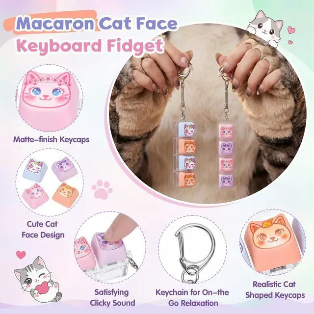 Alt view image 3 of 6 - 4 in 1 Cat Shaped Keyboard Clicker Keychain with Clicky Sound