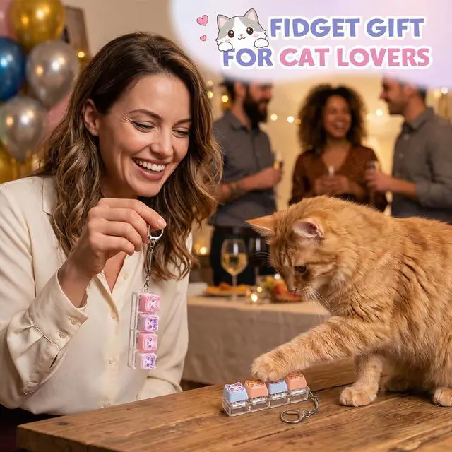 Alt view image 4 of 6 - 4 in 1 Cat Shaped Keyboard Clicker Keychain with Clicky Sound