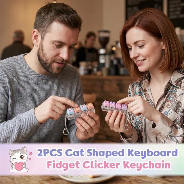 Alt view image 5 of 6 - 4 in 1 Cat Shaped Keyboard Clicker Keychain with Clicky Sound