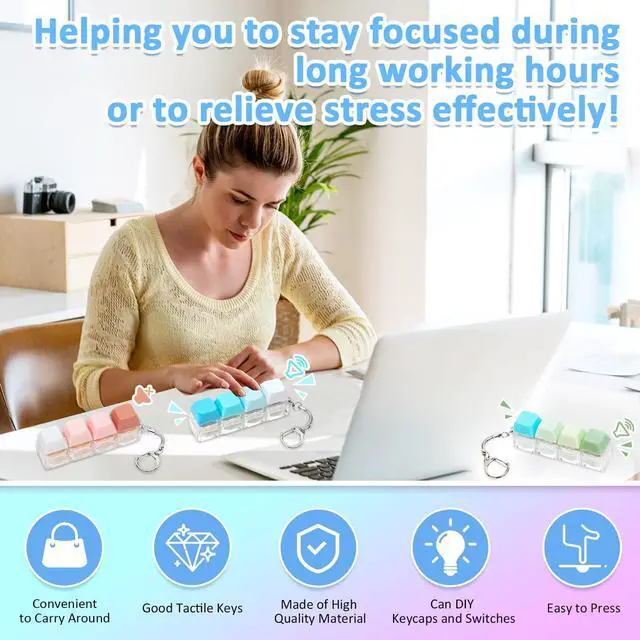 Alt view image 3 of 7 - Keyboard Clicker Fidget, 3PCS Keyboard Fidget Toy Silent Clicker Fidget Keychain Clicky Keyboard Fidget for Adults Stress Relief Anxiety Sensory