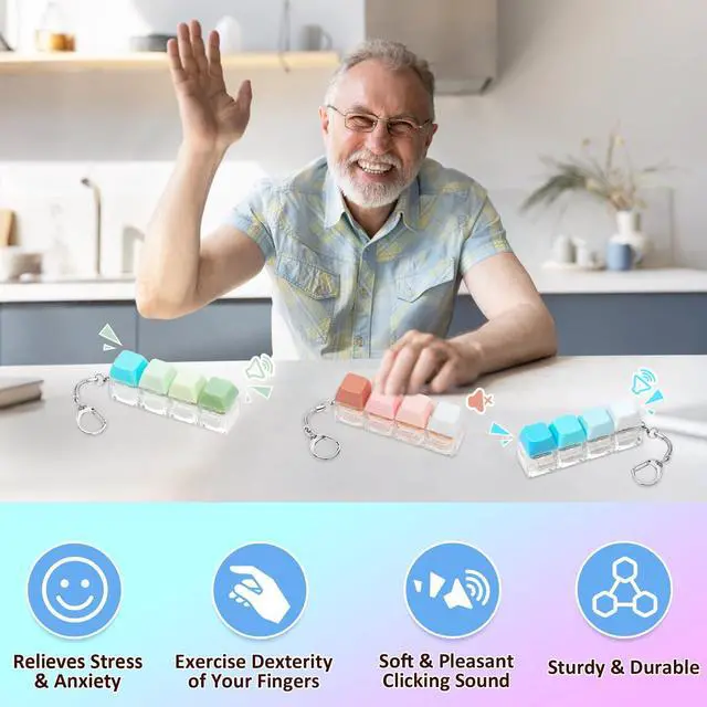 Alt view image 4 of 7 - Keyboard Clicker Fidget, 3PCS Keyboard Fidget Toy Silent Clicker Fidget Keychain Clicky Keyboard Fidget for Adults Stress Relief Anxiety Sensory