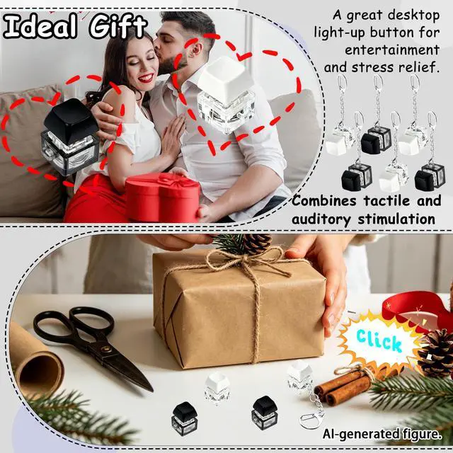 Alt view image 6 of 7 - 6 Pack Keyboard Fidget Toy Keyboard Fidget Keychain,Keyboard Clicker with LED Light,Button Stress Relief Fidget Gifts for Adult to Relief Stress (2 Colors Black White)