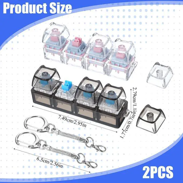 Alt view image 2 of 7 - 2 Pcs Keyboard Fidget Toy for Adults Slient Clicky Fidget Keyboard Keychain Clicker Sensory Toys Button Finger Clicker for Library Office Home Anxiety Stress Relief Silent & Clicky Mixed Pack