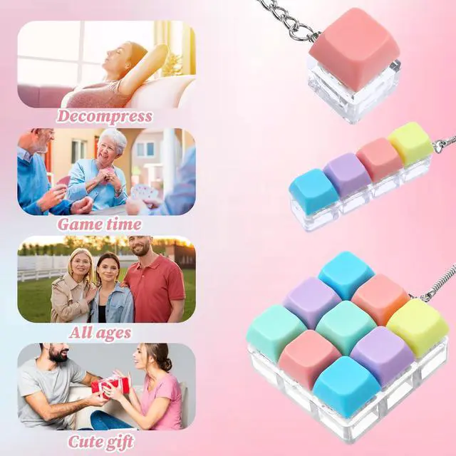 Alt view image 3 of 7 - Keyboard Fidget Toy Cute Fidget Keychain 9-in-1 Novelty Clicker Keyboard Toys 4-in-1 Button Keyboard Keychain Gifts for Adults Office Work Library Women Men Backpack
