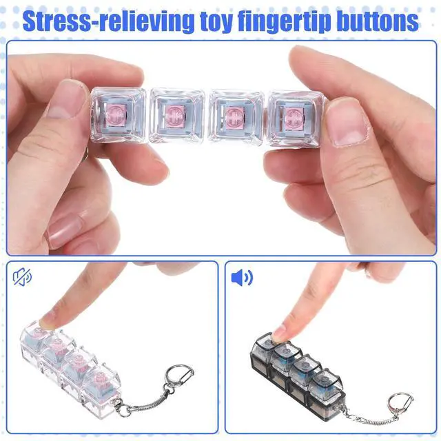 Alt view image 4 of 7 - 2 Pcs Keyboard Fidget Toy for Adults Slient Clicky Fidget Keyboard Keychain Clicker Sensory Toys Button Finger Clicker for Library Office Home Anxiety Stress Relief Silent & Clicky Mixed Pack