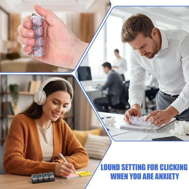 Alt view image 7 of 7 - 2 Pcs Keyboard Fidget Toy for Adults Slient Clicky Fidget Keyboard Keychain Clicker Sensory Toys Button Finger Clicker for Library Office Home Anxiety Stress Relief Silent & Clicky Mixed Pack