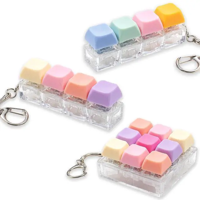 Main image of 3 Pcs Keyboard Fidget Toy, Colorful Loud Fidget Keyboard Keychain 4-in-1 Keyboard Clicker Fidget Toy Stress Relief, 9Key Fidget Clicker Toys for Anxiety Decompression (Orange Pink)