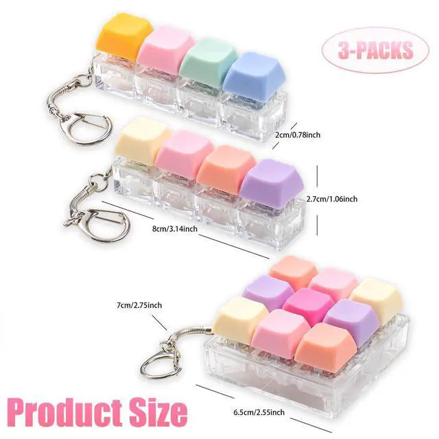 Alt view image 4 of 7 - 3 Pcs Keyboard Fidget Toy, Colorful Loud Fidget Keyboard Keychain 4-in-1 Keyboard Clicker Fidget Toy Stress Relief, 9Key Fidget Clicker Toys for Anxiety Decompression (Orange Pink)