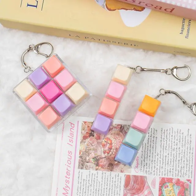 Alt view image 2 of 7 - 3 Pcs Keyboard Fidget Toy, Colorful Loud Fidget Keyboard Keychain 4-in-1 Keyboard Clicker Fidget Toy Stress Relief, 9Key Fidget Clicker Toys for Anxiety Decompression (Orange Pink)