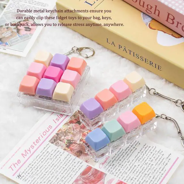 Alt view image 7 of 7 - 3 Pcs Keyboard Fidget Toy, Colorful Loud Fidget Keyboard Keychain 4-in-1 Keyboard Clicker Fidget Toy Stress Relief, 9Key Fidget Clicker Toys for Anxiety Decompression (Orange Pink)