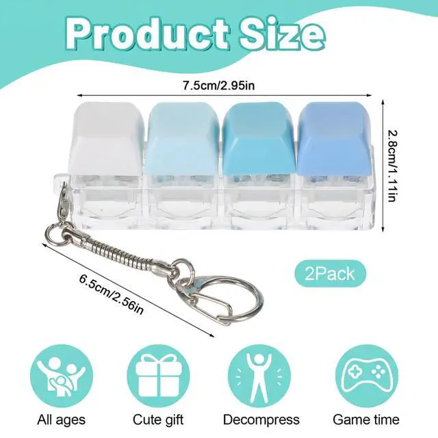 Alt view image 2 of 7 - 2 Pack Clear Keyboard Clicker Fidget, Keychain Keyboard Clicker Fidget for Stress Relief, Anxiety Reduction, Focus Enhancement